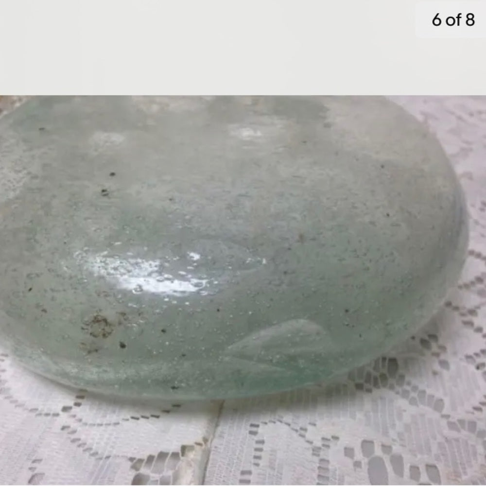 Vintage Rare, Blown, Twin Handled, Greenish Bubbled Glass Hanging Vase or Flask