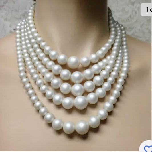 Vintage, 5 Layers, Graduated Faux Pearls, 17in Choker- Necklace