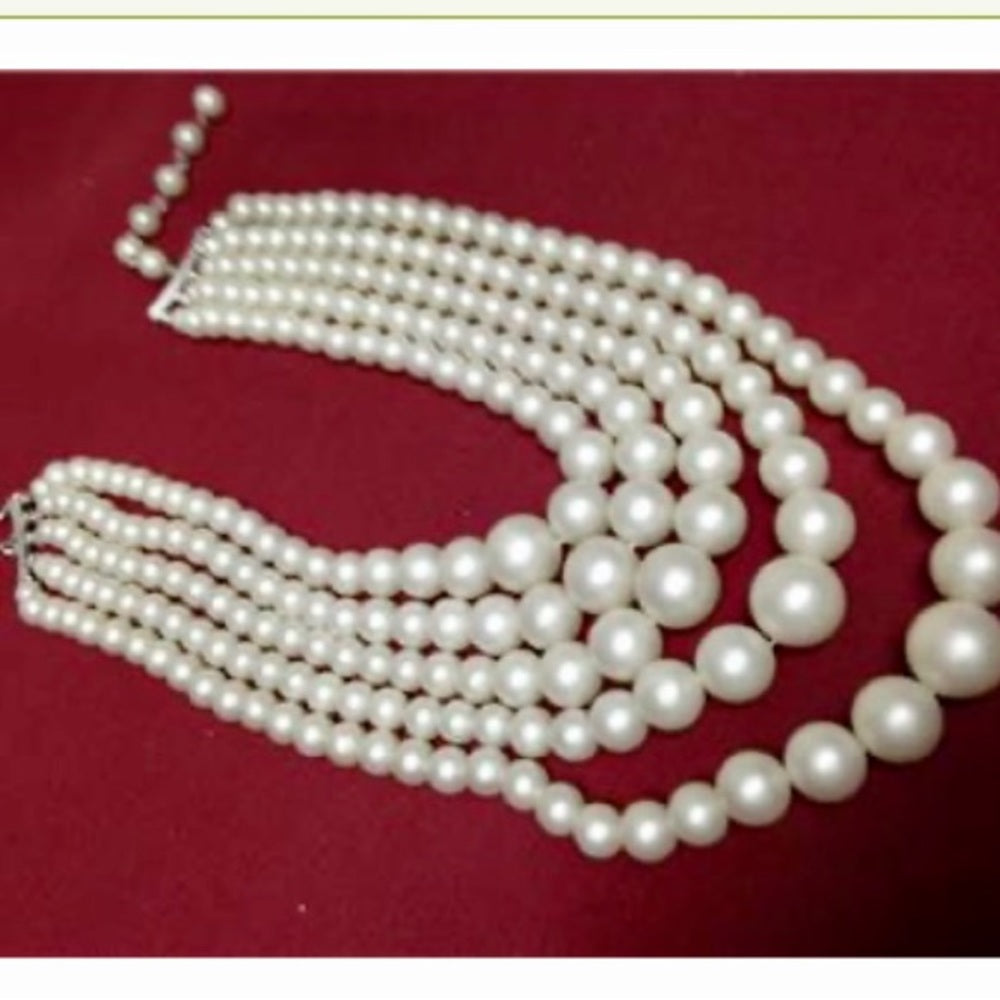 Vintage, 5 Layers, Graduated Faux Pearls, 17in Choker- Necklace