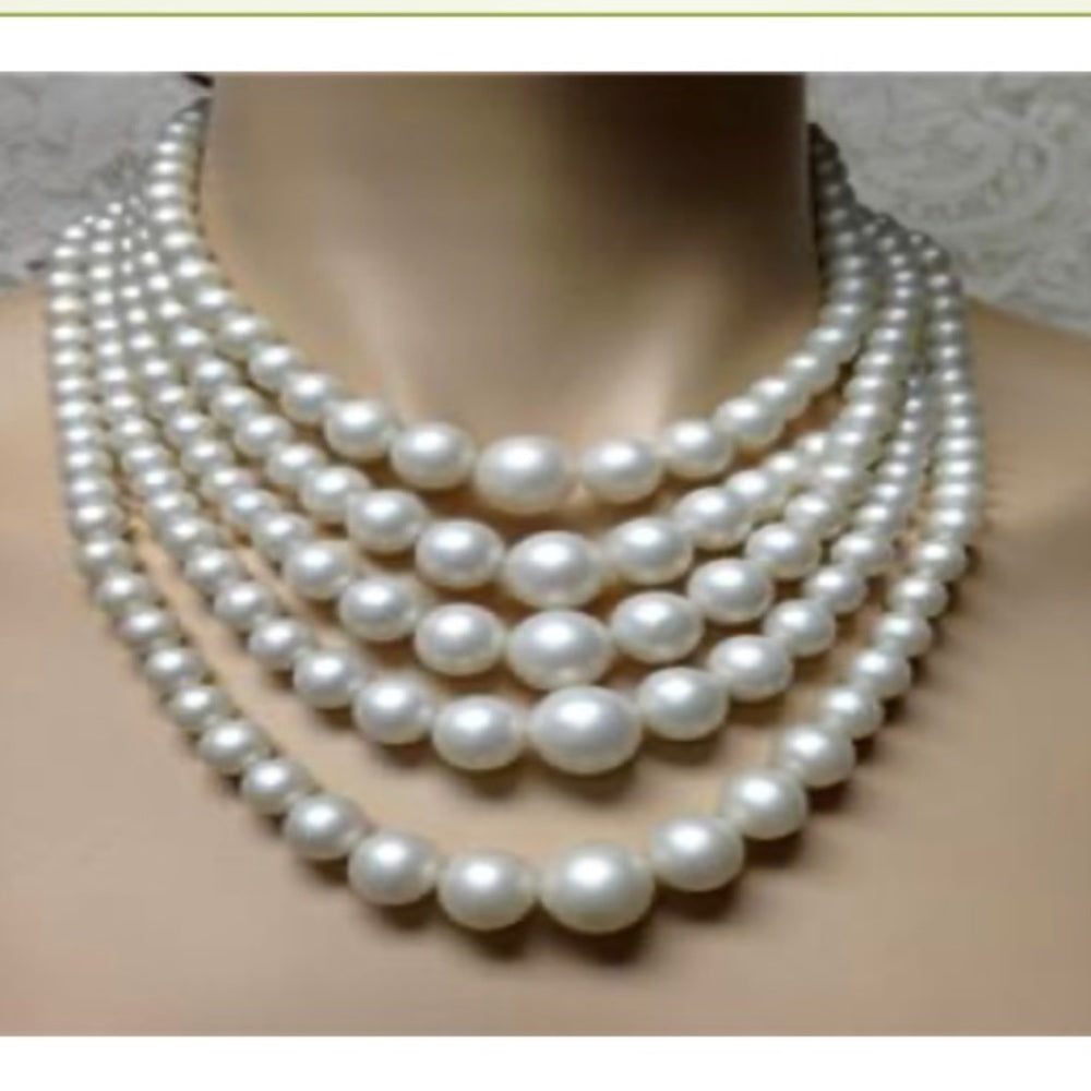 Vintage, 5 Layers, Graduated Faux Pearls, 17in Choker- Necklace