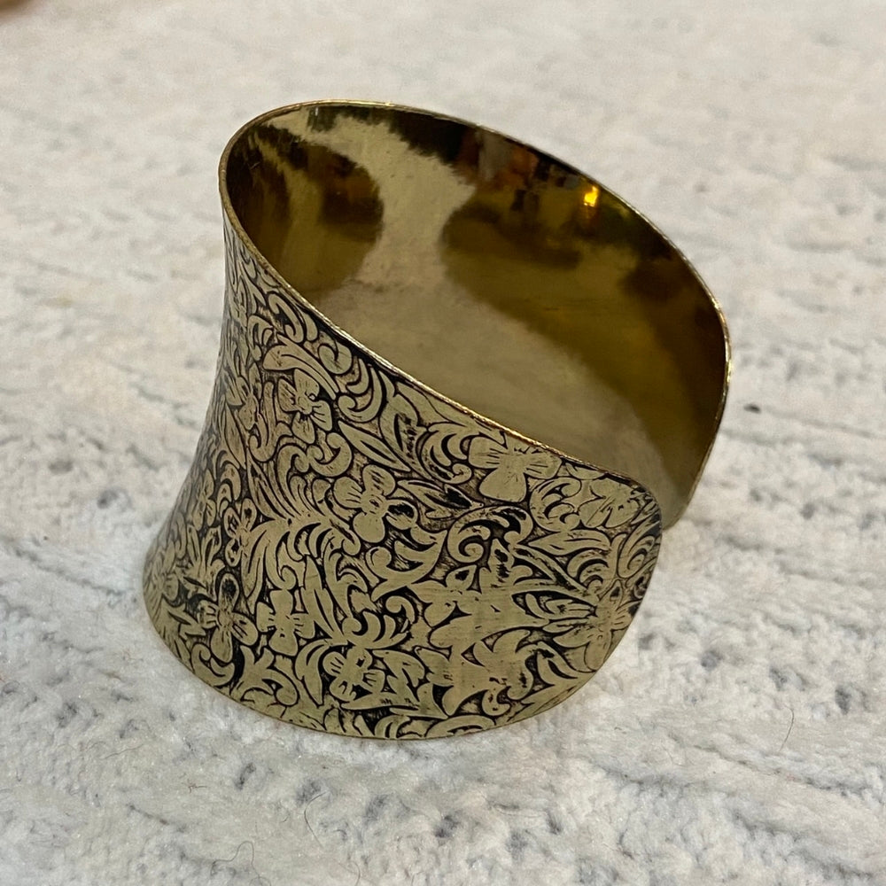 - Vintage Gold Cuff Bangle with Floral Engraving