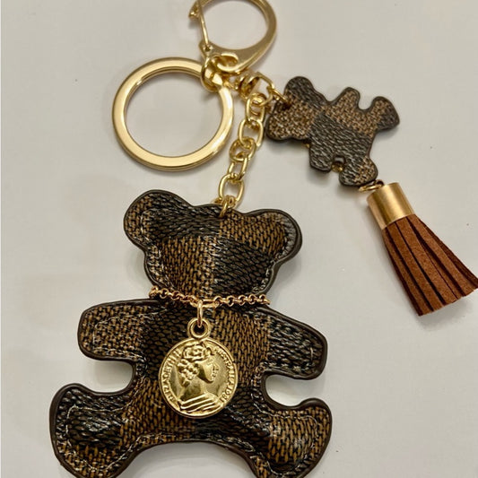 Stunning 6-inch Brown Plaid Bear Handbag Charm, Key Chain