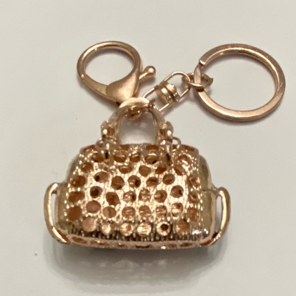 2-Way, Black Floral Rhinestone Handbag Charm- Key Chain