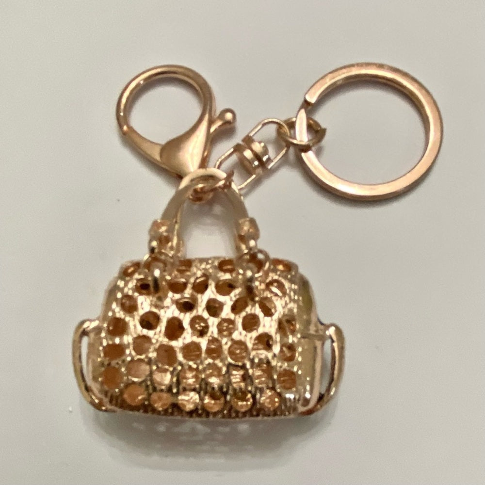 2-Way, Black Floral Rhinestone Handbag Charm- Key Chain