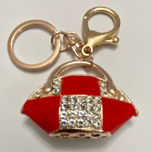 2-Way Red-White Enamel on Metal Handbag Charm- Key Chain