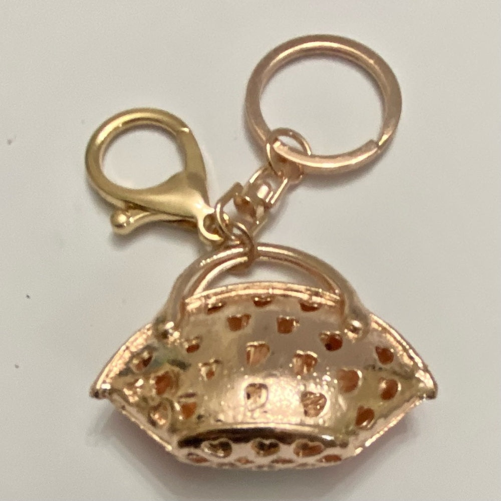 2-Way Red-White Enamel on Metal Handbag Charm- Key Chain
