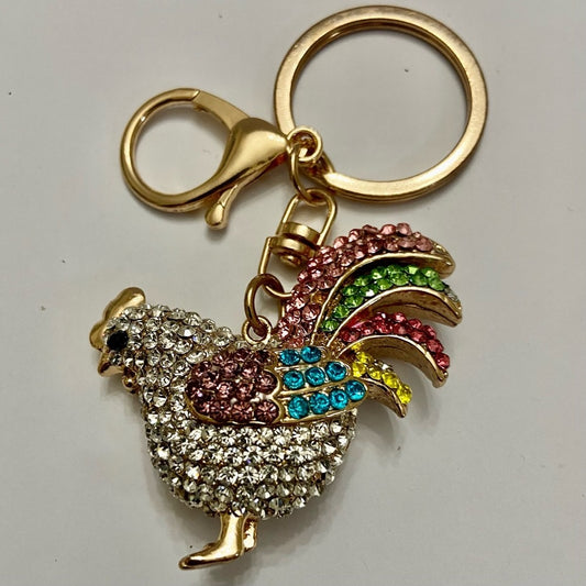2-way Multi color Rhinestone Rooster Handbag Charm or Key Chain