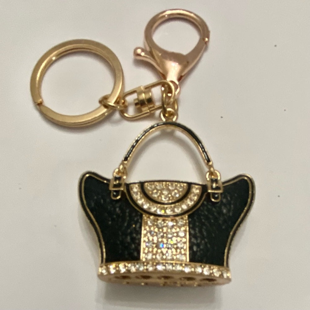 Black Enamel Rhinestone Handbag Charm-Key Chain
