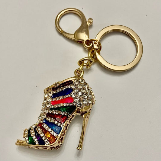 2-Way Multi color Rhinestone High Heel Handbag Charm- Key Chain