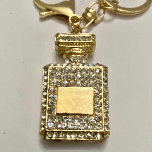 Stunning, 2-Way Gold Perfume Bottle Rhinestone Handbag Charm -Key Chain