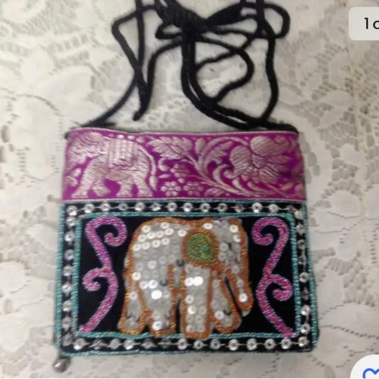 Fuchsia Sequined Elephant Coin Purse-Crossbody 5in x 4.5in