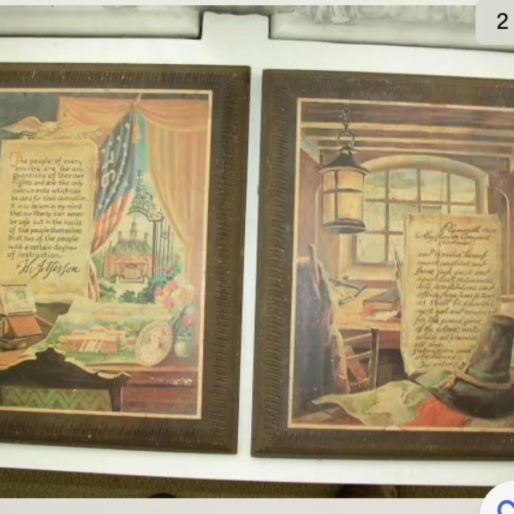 Vintage Pair, Plymouth 1620 and 1776 T. Jefferson Plaque