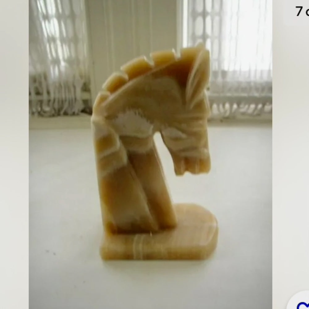 Vintage Pair of Greenish Beige Onyx Horse Bookends