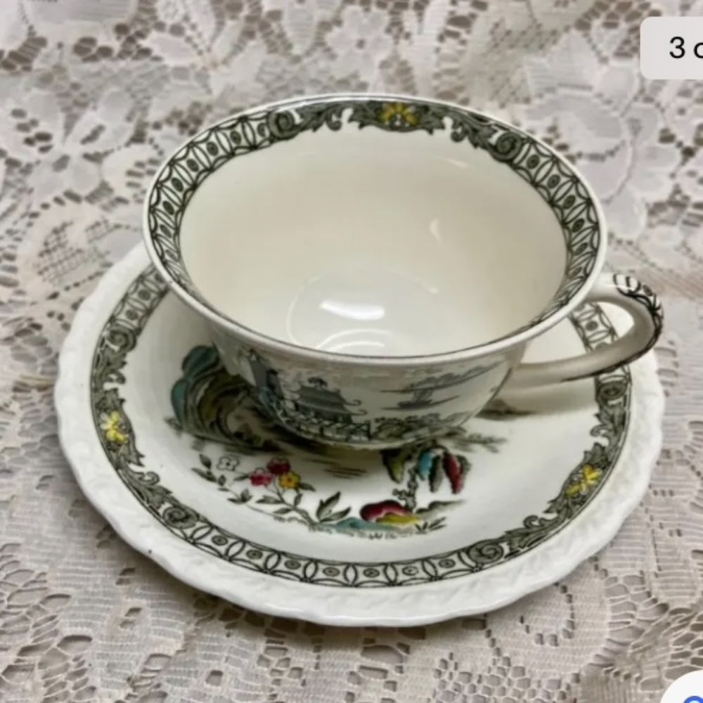 Vintage, Rare, Myott, England, Hand Engraved, Variant Blue Willow 5pc Luncheon