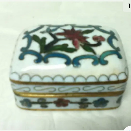 Vintage, Elegant, Cloissone Rectangular Hinged Trinket Box 2in x 1.5in x 1.5in