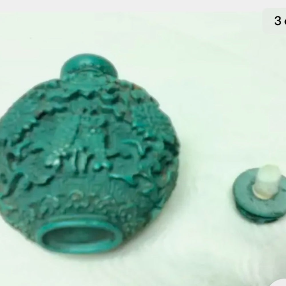 Vintage, 2pc Rounded Turquoise Snuff Bottle 3in x 2.5in x 1.5in