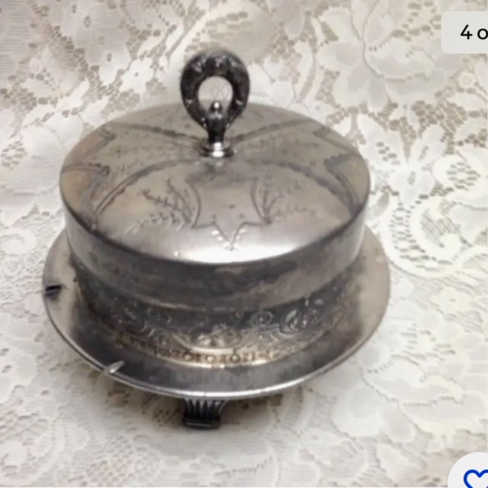 Antique, Pairpoint Mfg Co., 3pc Quadruple Silver-plated Butter Bow w/ Drain