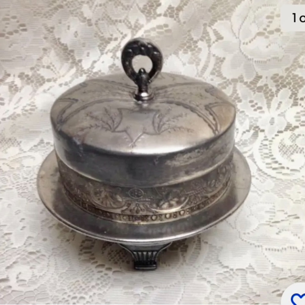 Antique, Pairpoint Mfg Co., 3pc Quadruple Silver-plated Butter Bow w/ Drain