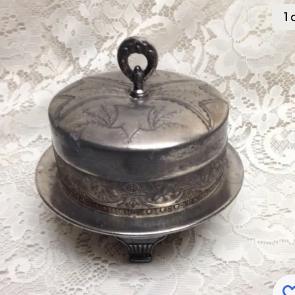 Antique, Pairpoint Mfg Co., 3pc Quadruple Silver-plated Butter Bow w/ Drain