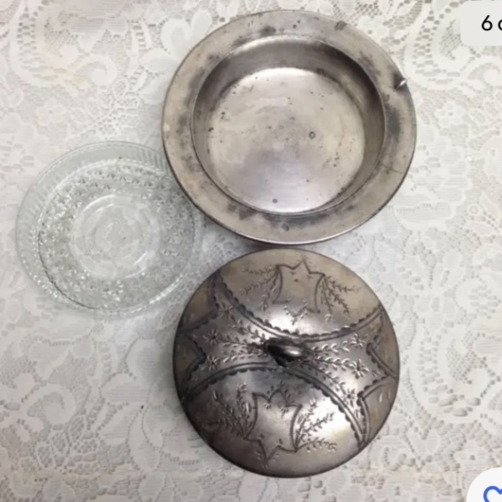 Antique, Pairpoint Mfg Co., 3pc Quadruple Silver-plated Butter Bow w/ Drain