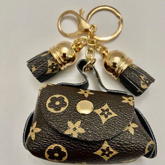 3-Way Brown Faux Leather, Coin Purse, Handbag Charm, Key Chain