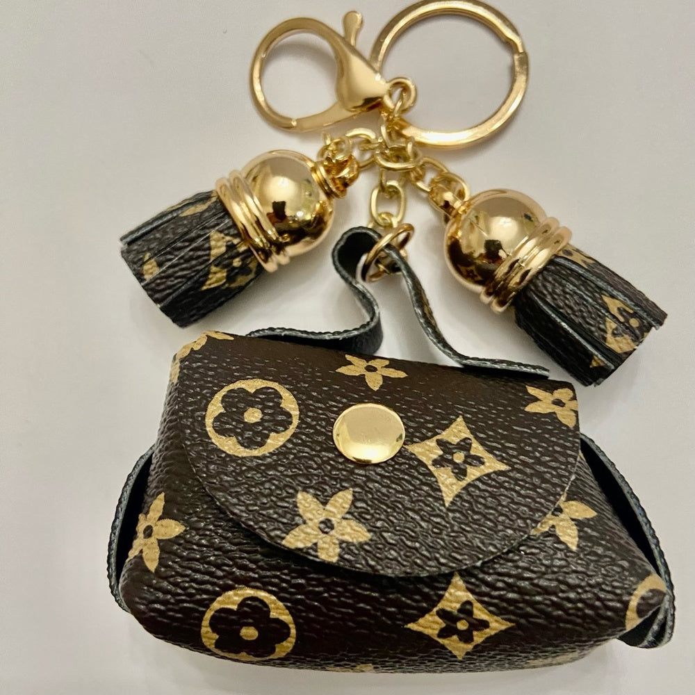 3-Way Brown Faux Leather, Coin Purse, Handbag Charm, Key Chain