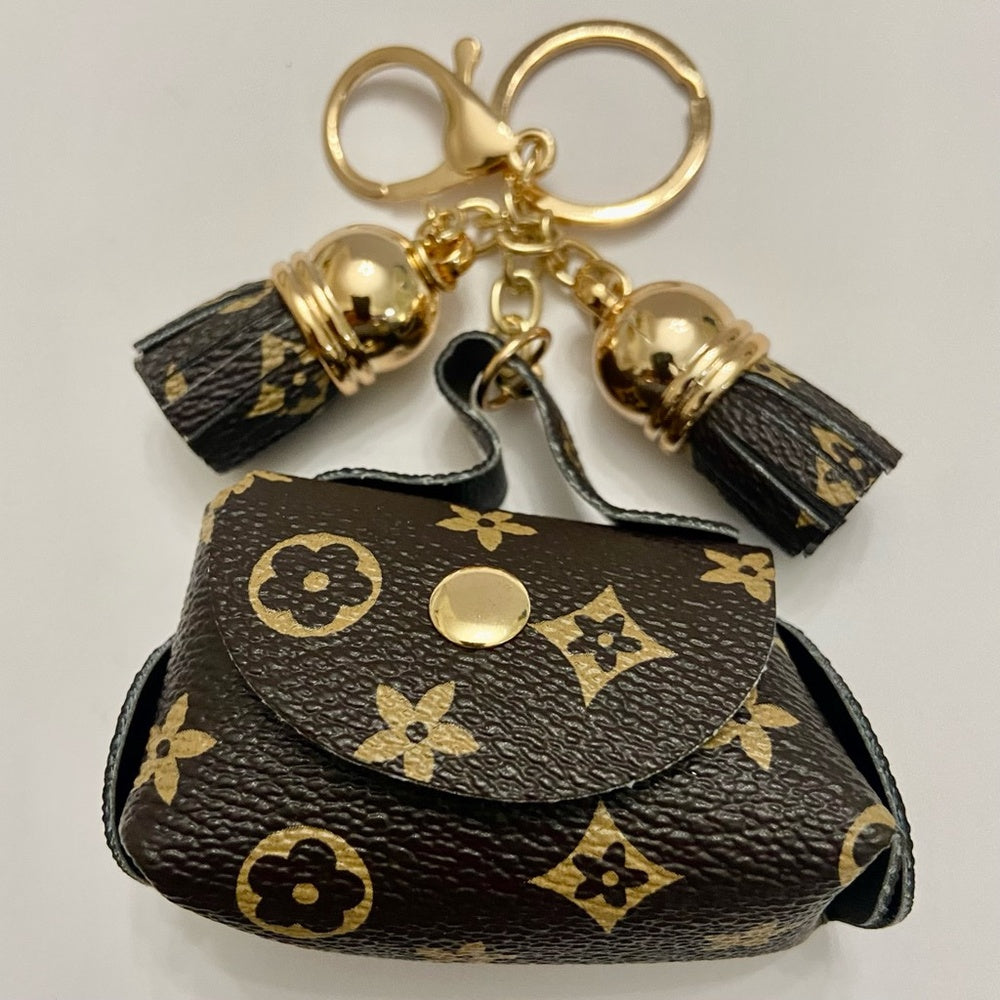 3-Way Brown Faux Leather, Coin Purse, Handbag Charm, Key Chain
