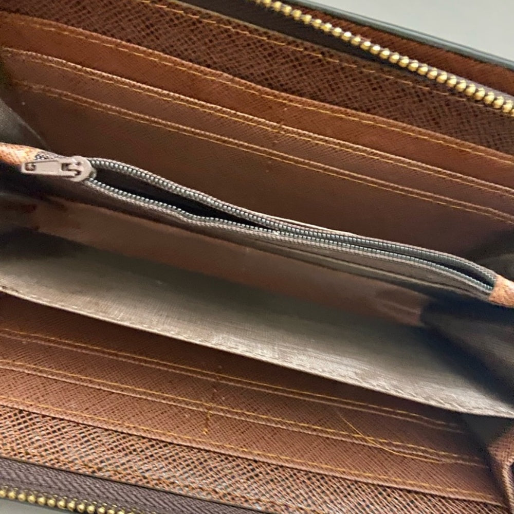 Blue and Black Plaid Faux Leather Zippy Long Wallet 8in x 4in