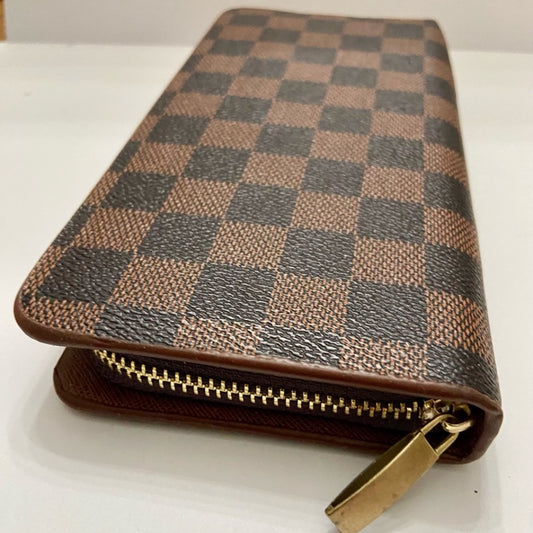 Brown and Tan  Plaid Faux Leather Zippy Long Wallet 8in x 4in