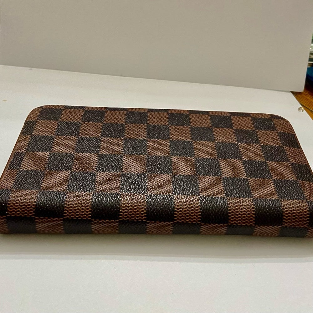 Brown and Tan  Plaid Faux Leather Zippy Long Wallet 8in x 4in