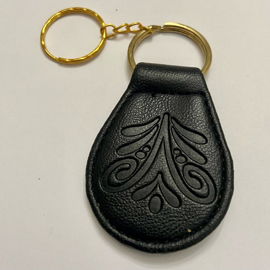 Stunning, 2-Way, Embossed Carlos Santana Black Leather  Handbag Charm-Key Chain