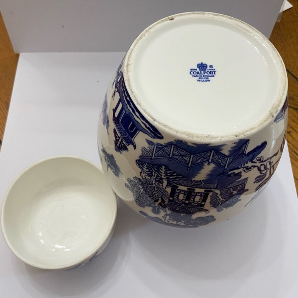 Vintage, Rare, Coalport-England Blue Willow Ginger, Prune or Tea Jar 7in x 6.5in