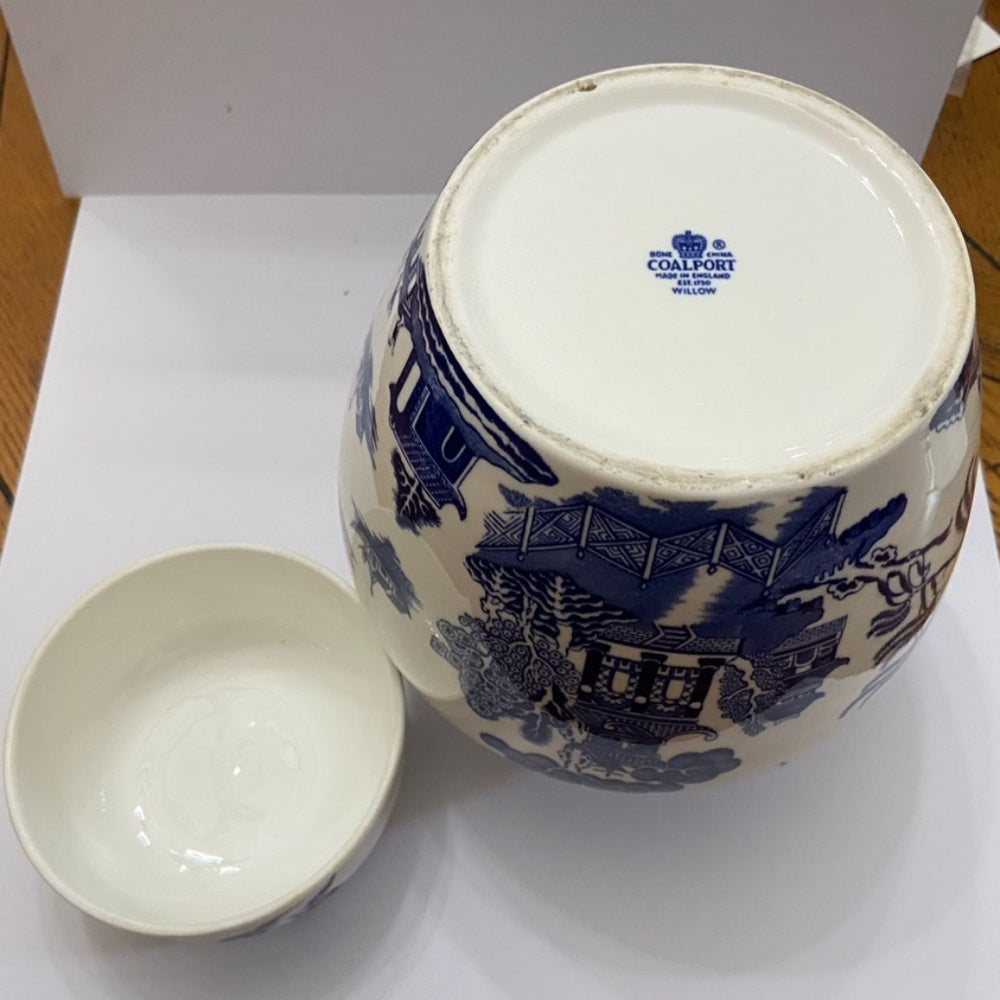 Vintage, Rare, Coalport-England Blue Willow Ginger, Prune or Tea Jar 7in x 6.5in