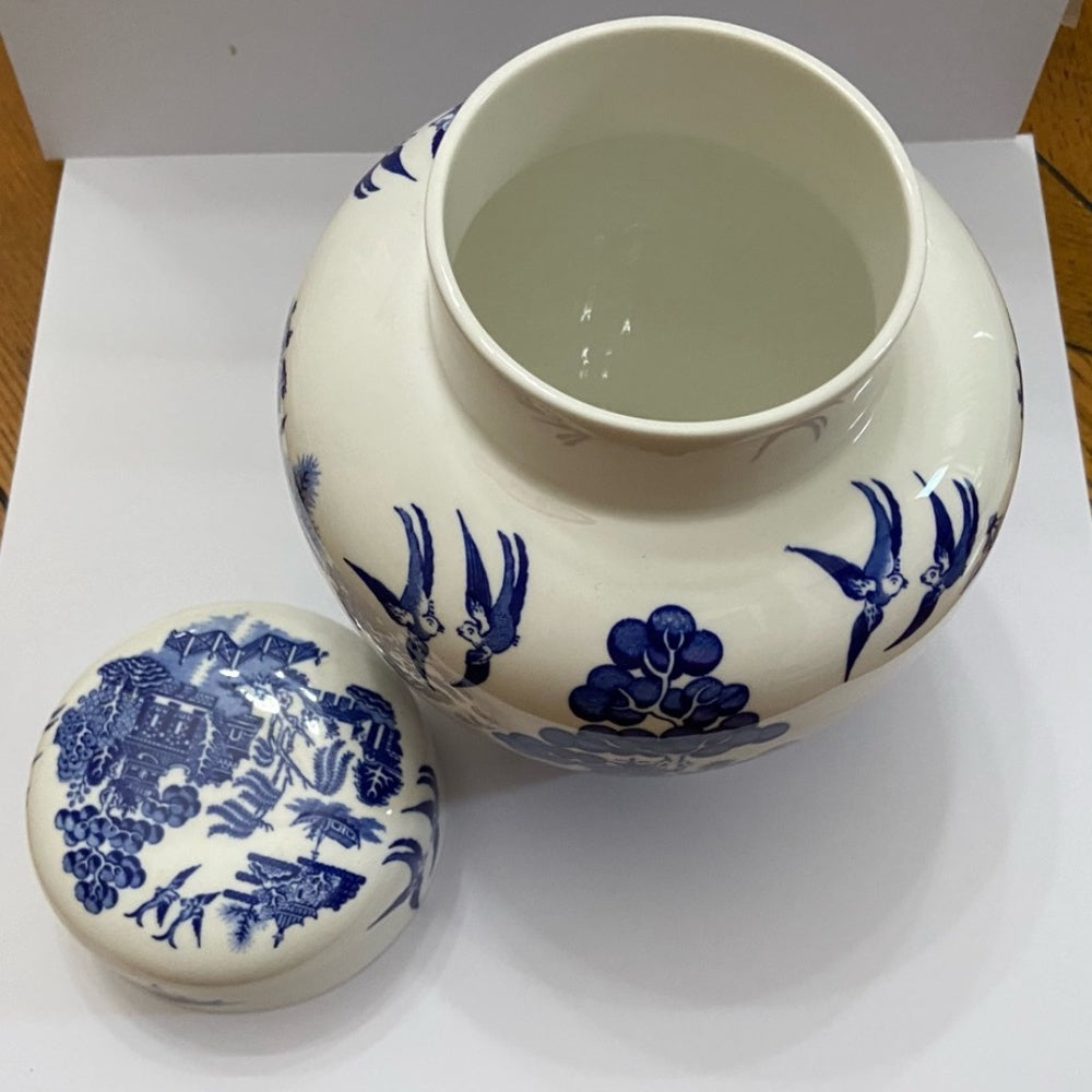 Vintage, Rare, Coalport-England Blue Willow Ginger, Prune or Tea Jar 7in x 6.5in