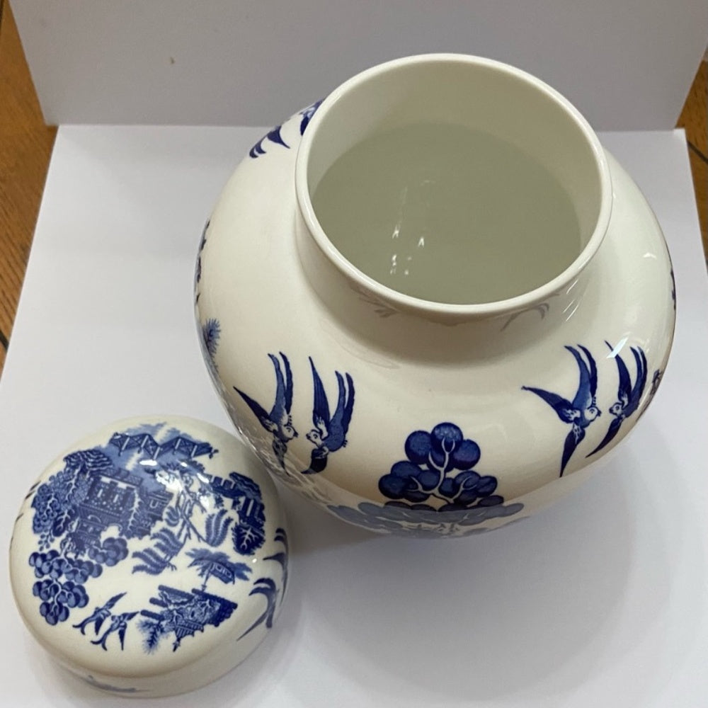 Vintage, Rare, Coalport-England Blue Willow Ginger, Prune or Tea Jar 7in x 6.5in