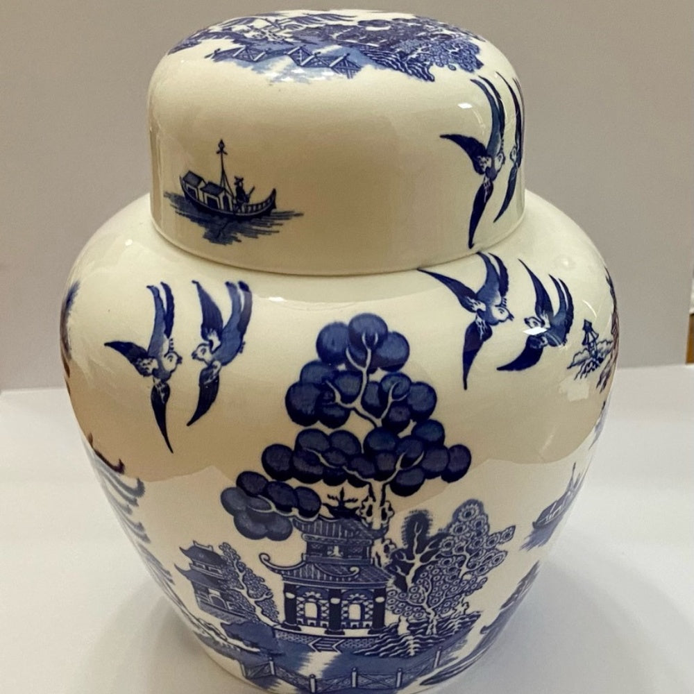 Vintage, Rare, Coalport-England Blue Willow Ginger, Prune or Tea Jar 7in x 6.5in