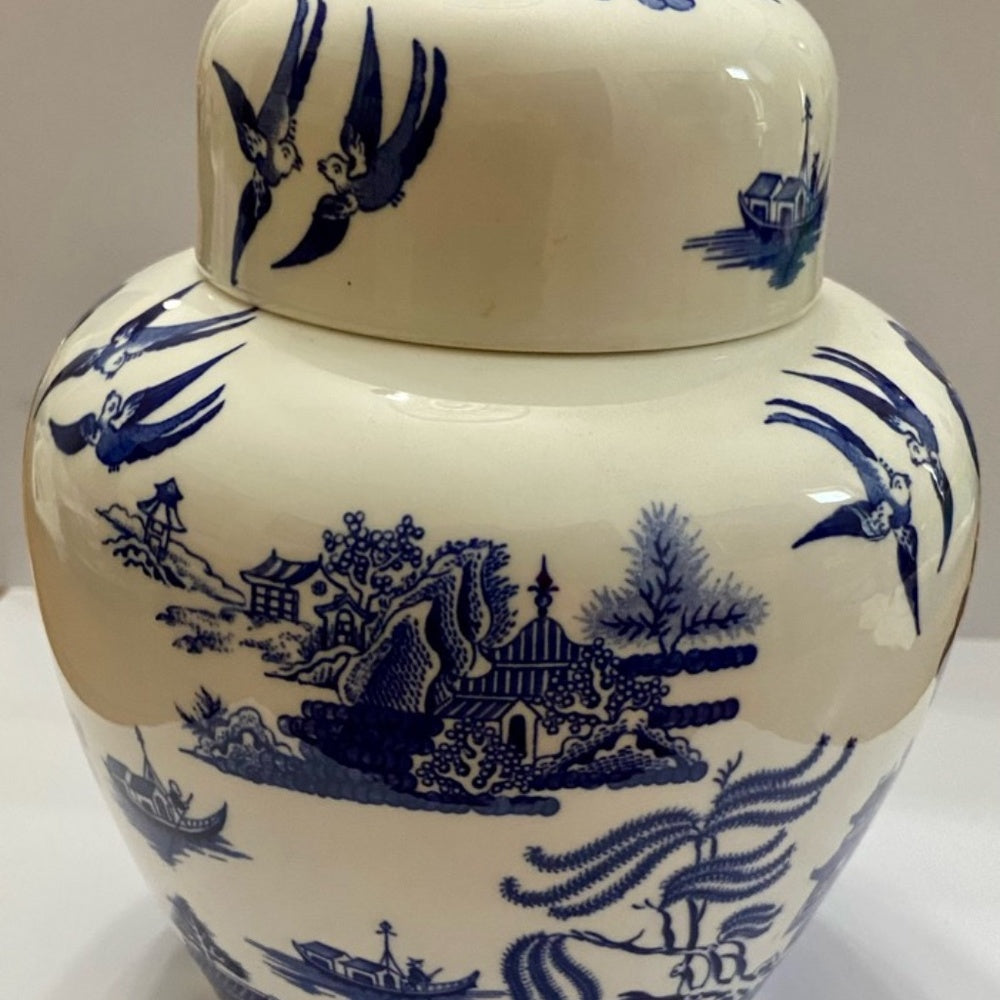 Vintage, Rare, Coalport-England Blue Willow Ginger, Prune or Tea Jar 7in x 6.5in