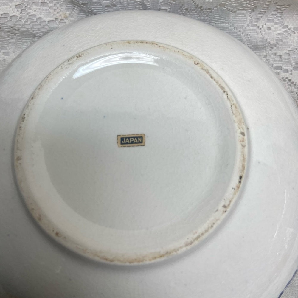 Vintage, 3pc Round Blue WillowSalad -Pasta Bowl w/ Spoon an Fork