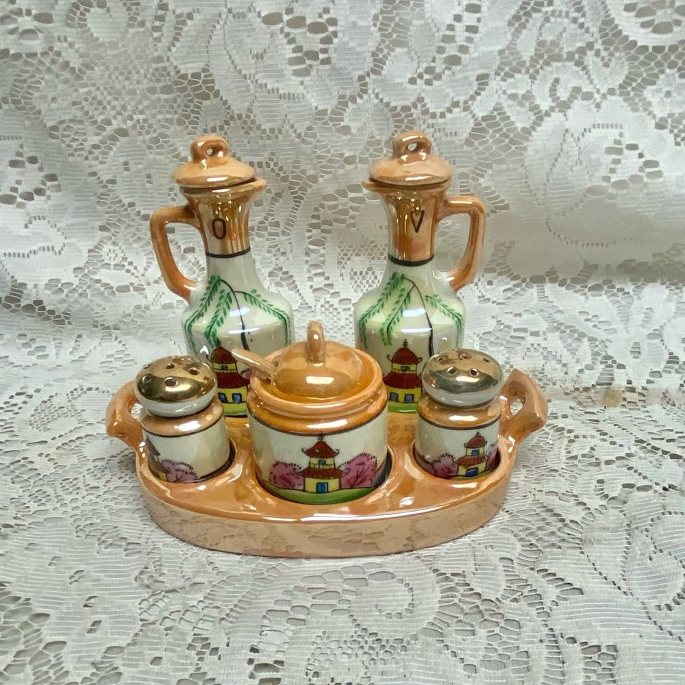Vintage, Rare 11-pc Gaudy Blue Willow Condiment Set