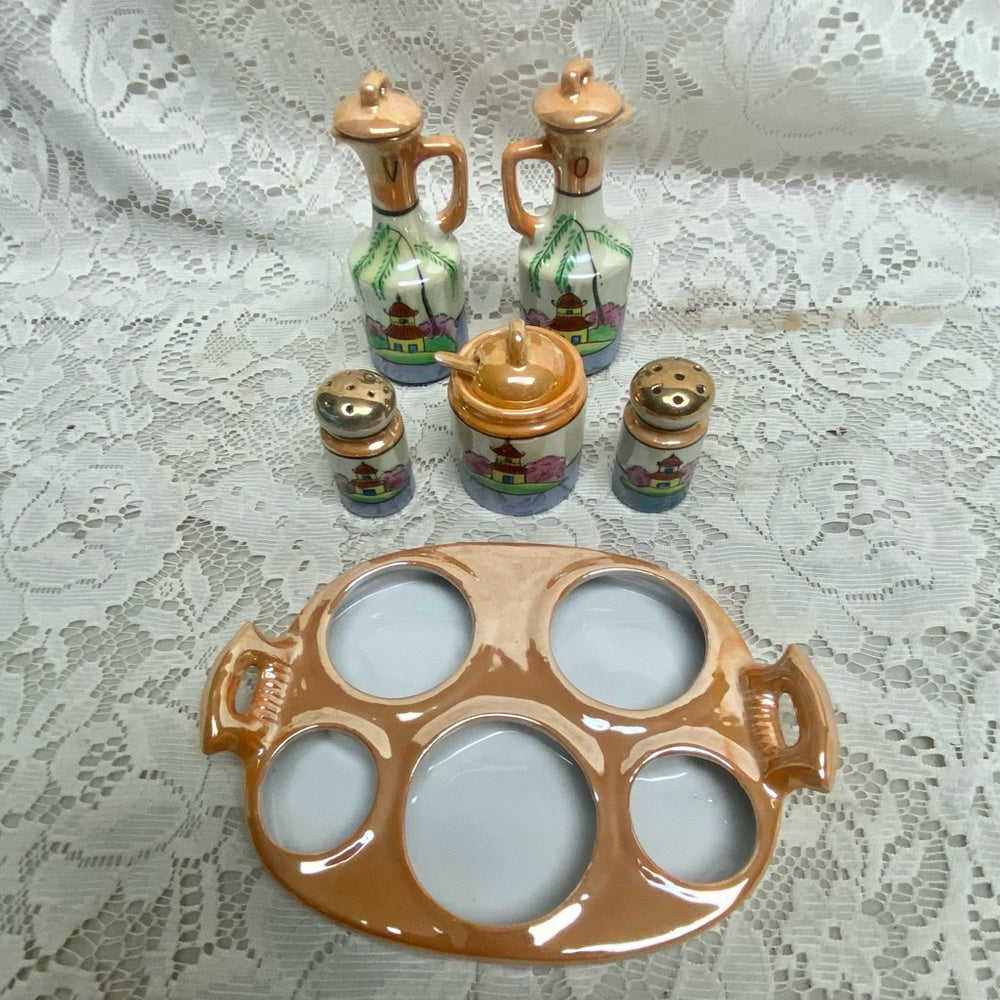 Vintage, Rare 11-pc Gaudy Blue Willow Condiment Set