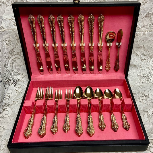 Vintage, IBW, Japan 42-pc Gold Plated Flatware Service for 8 with Box (2ZE-0723)