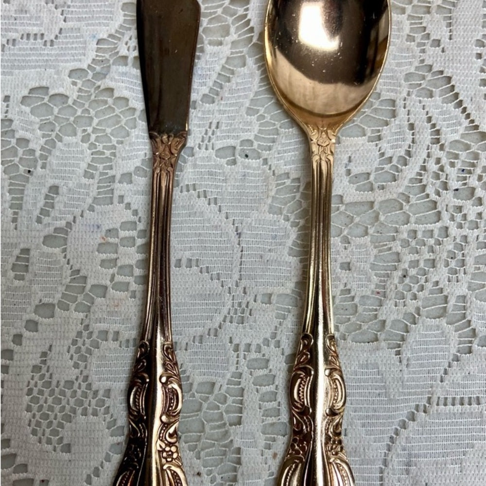 Vintage, IBW, Japan 42-pc Gold Plated Flatware Service for 8 with Box (2ZE-0723)