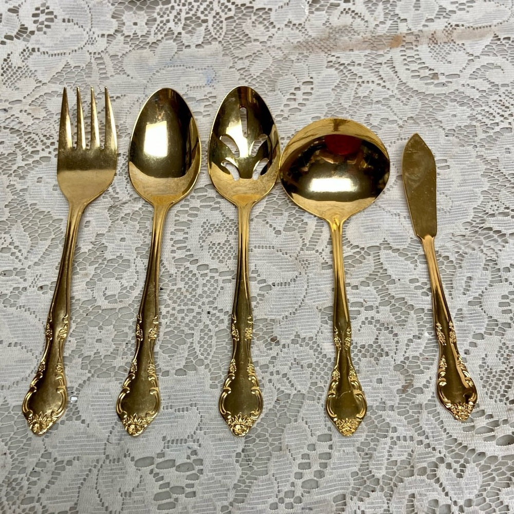Vintage, 34-pc Estia, Korea Gold Plated Flatware for 6 with Hostess Set and Box