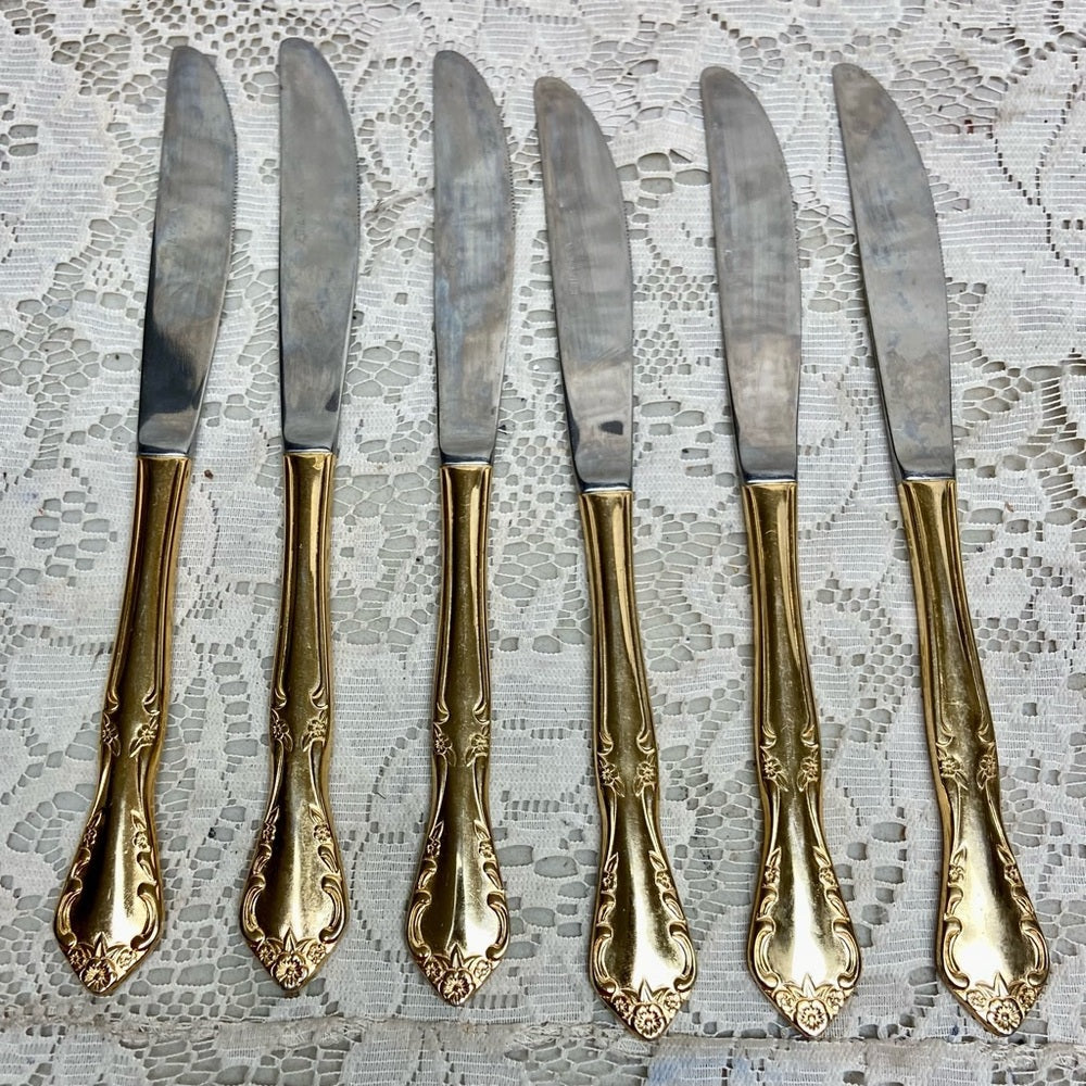 Vintage, 34-pc Estia, Korea Gold Plated Flatware for 6 with Hostess Set and Box