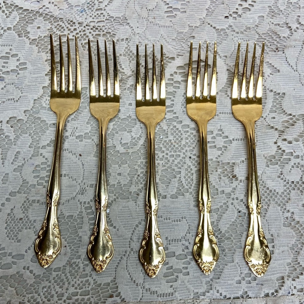 Vintage, 34-pc Estia, Korea Gold Plated Flatware for 6 with Hostess Set and Box