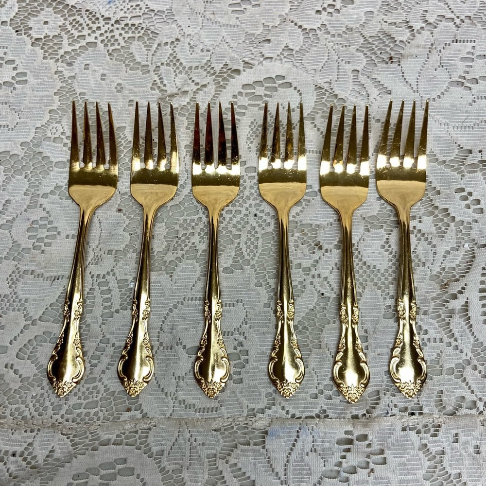 Vintage, 34-pc Estia, Korea Gold Plated Flatware for 6 with Hostess Set and Box