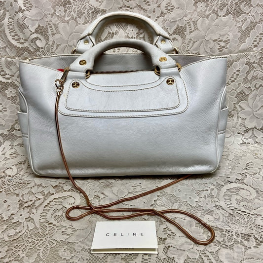 Authentic Celine White Leather Handbag -Crossbody 12in x 8in x 5in