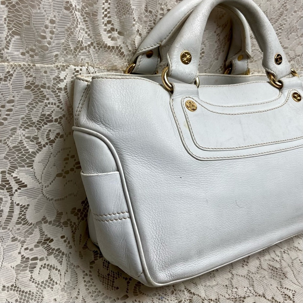 Authentic Celine White Leather Handbag -Crossbody 12in x 8in x 5in