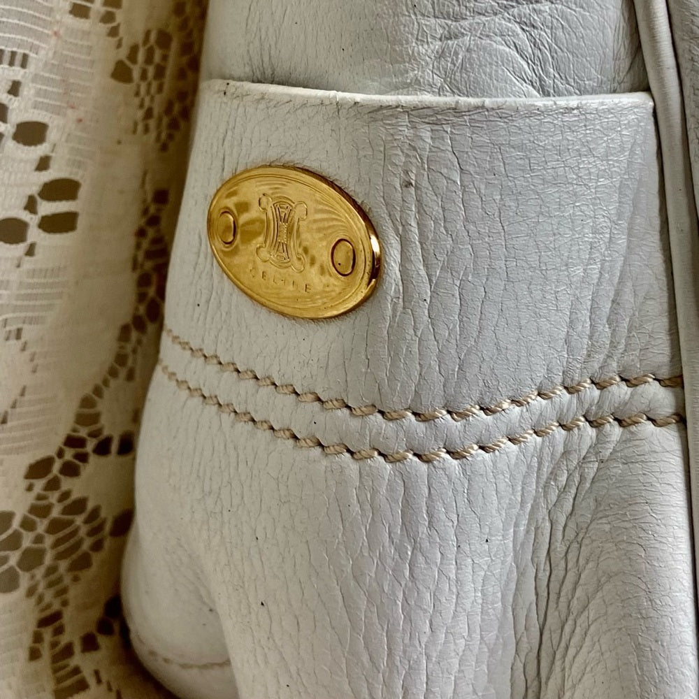 Authentic Celine White Leather Handbag -Crossbody 12in x 8in x 5in