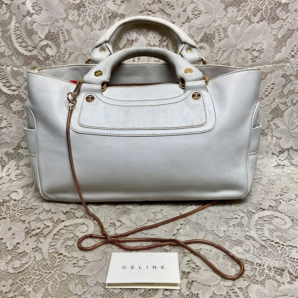 Authentic Celine White Leather Handbag -Crossbody 12in x 8in x 5in